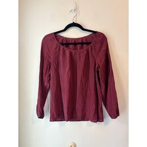 Banana Republic 100% Silk‎ Long Sleeve Peasant Top Boat Neck Size Small Red